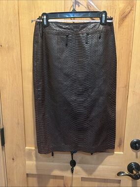 Escada Dark Brown Snakeskin Embossed Lambskin Pencil Skirt